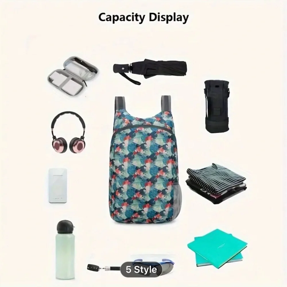 1pc Vibrant Flower Casual Backpack - Multi-Functional, Ultralight, Foldable